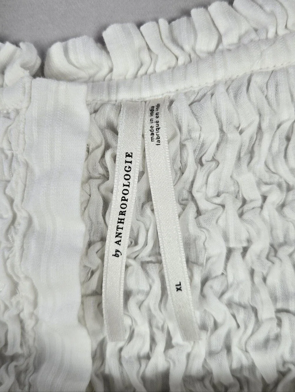 Anthropologie White Smocked Puff Sleeve Babydoll Blouse Peplum Top Gauze XL